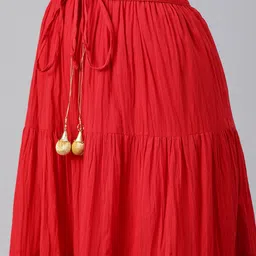 Geroo Jaipur Hand Crafted flared Red Pure Cotton Skirt with Blue Crop Top image 4