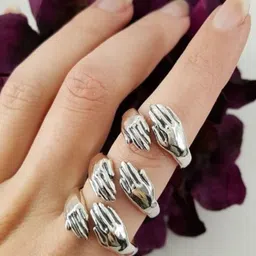 Teeragaj Plated Set of 3 Hug Shaped Adjustable Finger Rings-image-15