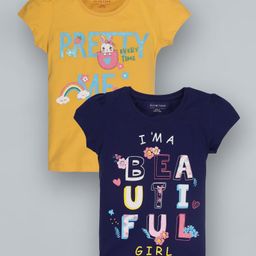 Plum Tree Pack Of 2 Cap Sleeves Beautiful Print Tee - Blue Yellow-picture-34