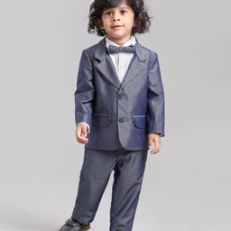 Babyhug Full Sleeves Party Suit With Bow - Blue-picture-18