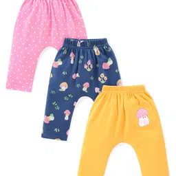 Babyhug Cotton Knit Full Length Diaper Leggings Mushroom Printed Pack of 3 - Pink Yellow & Blue-picture-21