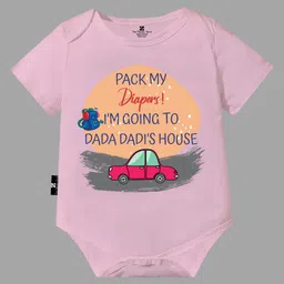 The Peppy Tend 100% Cotton Half Sleeves Family Theme Pack My Diapers I'm Going To Dada Dadis House Text Printed Onesie - Pink-picture-23
