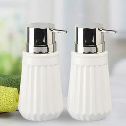 KOOKEE Ceramic Soap Dispenser handwash Pump for Bathroom, Set of 2, White (9563)-picture-11