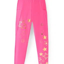 Pine Kids Cotton Lycra Knit Full Length Leggings with Glitter Print - Dark Pink-picture-20