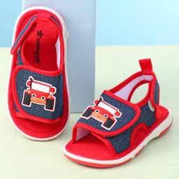 Cute Walk By Babyhug Sandals With Velcro Closure & Vehicle Applique - Red-picture-23