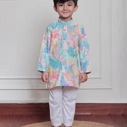 Polka Tots Cotton Woven Full Sleeves Tie Dye With Lace Embellished Kurta Pyjama Set - Multi Color-picture-34
