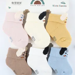 Kidofash Cotton Knit Pack Of 6 Baby Animal Designed Socks - Cream-picture-33