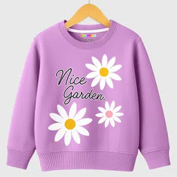 KUCHIPOO Fleece Knit Full Sleeves Floral & Nice Garden Text Printed Light Winter Sweatshirt - Lilac-picture-18