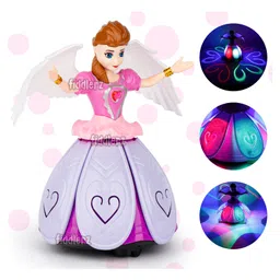 Fiddlerz 360 Degree Rotating Dancing Angel Doll Princess Musical Girl Flashing Lights with Music Sound Toy Purple - Height 23.5 cm image 2