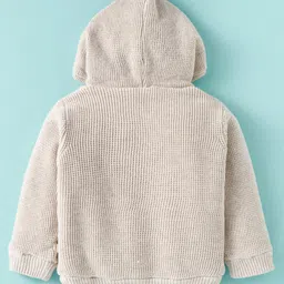 Yellow Apple Cotton Knit Full Sleeves Solid Color Hooded Front Open Sweater - Tan image 2