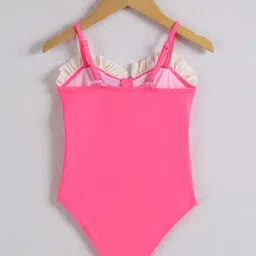 Mark & Mia Singlet V Cut Swimsuit with Frill Detailing -Neon Pink image 2