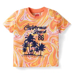 Babyhug Single Jersey Knit Half Sleeves T-Shirt & Shorts Set with Beach Theme Text Print - Peach image 2