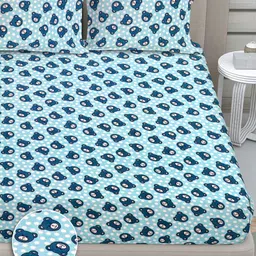 FABINALIV Sky Blue Cartoon Print Woollen King Size Double Bedsheet with 2 Pillow Covers image 2