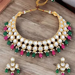 Stefan Gold-Plated Kundan Studded & Beaded Jewellery Set-picture-26