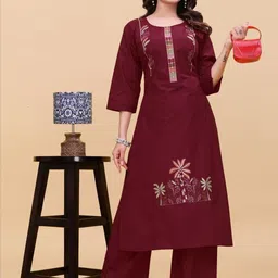 Peach Petals Women Ethnic Motifs Embroidered Regular Thread Work Kurta with Palazzos image 5