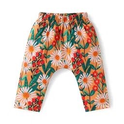 Babyhug Interlock Knit Full Length Diaper Pants with Polka Dots & Floral Print Pack of 3 - Red & Yellow image 4