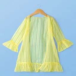 Pine Kids Woven Three Fourth Sleeves Indo Western Set with Jacket Embroidery & Sequin Detailing - Yellow image 4