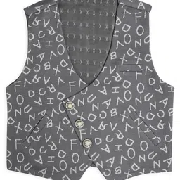 BAD BOYS Satin Woven Full Sleeves Alphabets Printed 3 Piece Party Suit Set With Bow - Grey image 5