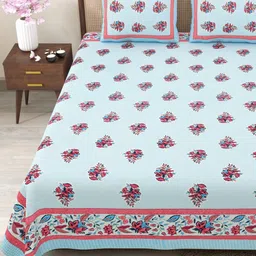 Myntra Elegant Homes Blue & Pink Floral 180 TC Cotton King Bedsheet with 2 Pillow Covers-image-61