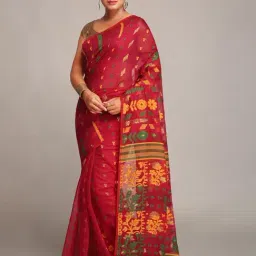 Bengal Handloom Red Art Silk Jamdani Saree Without Blouse-picture-16