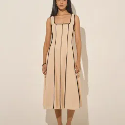Wardrobe by Westside Beige Striped A-Line Dress-picture-43