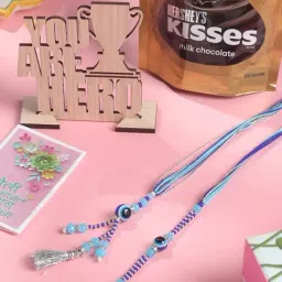 NVR Blue Evil Eye Artificial Beads Bhaiya Bhabhi Rakhi - Set of 2-image-73