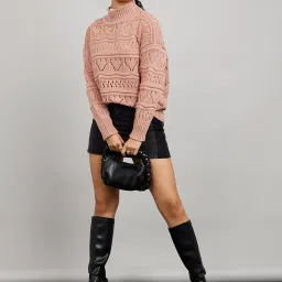 Styli Peach Self Design Oversized Sweater image 3
