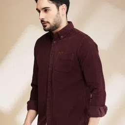 Being Human Maroon Slim Fit Self Pattern Shirt image 3
