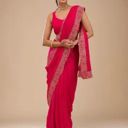 Koskii Rani Pink Zariwork Soft Silk Saree image 3