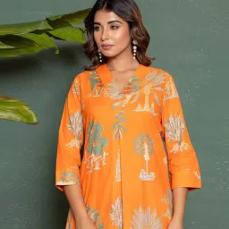 Autumnlane Orange Mika Apricot Print Regular Fit Kurta Pant Set image 3