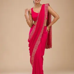 Koskii Rani Pink Zariwork Soft Silk Saree image 2