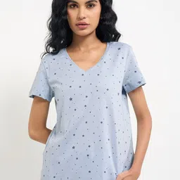 Dreamz by Pantaloons Women Strar Printed Pure Cotton Lounge Tshirts-picture-29