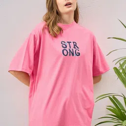 DressBerry Women Typography Printed Round Neck Oversized T-shirt-image-91