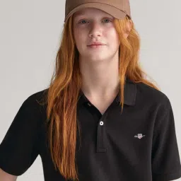 Gant Kids Black Cotton Regular Fit Polo T-Shirt image 3