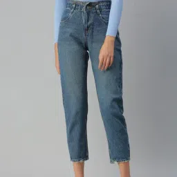 showoffff SHOWOFF Low Distress Blue Mom Fit Denim Jeans-picture-16