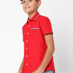 Gas Kids Red Cotton Slim Fit Shirt-image-4