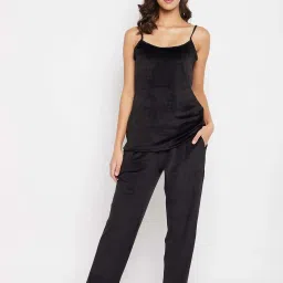 Clovia Black Top & Pyjama Set With Shrug image 3