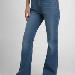 Forever 21 Blue Cotton Flared Fit Mid rise Jeans image 3