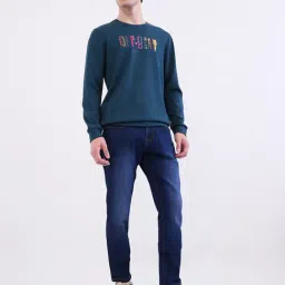 Spykar Teal Green Cotton Poly Regular Typographic Print Sweatshirt image 5