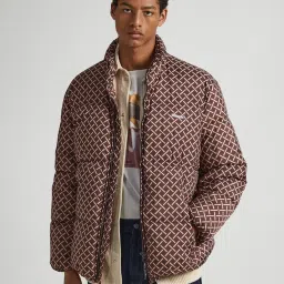 Pepe Jeans Trail Brown Regular Fit Printed High Neck Puffer Jacket image 3