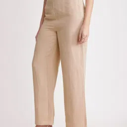 FableStreet Beige Cotton Parallel Trousers image 3