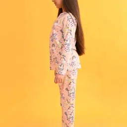 Anthrilo Kids Pink Cotton Printed Full Sleeves T-Shirt & Trouser image 3