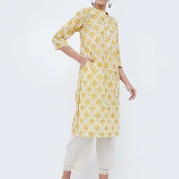 Melange by Lifestyle Mustard Cotton Printed Straight Kurta image 3