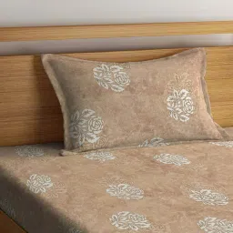Klotthe Beige 400 TC Cotton Single Bedsheet with Pillow Cover image 3