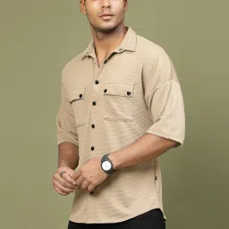 Rigo Men Beige Polycorduroy Oversized Utility Shirt image 3