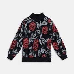 Blue Giraffe Girls Black Printed Full Sleeves 1 Sweater-image-67