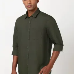 Peter England Casuals Olive Slim Fit Texture Shirt image 3