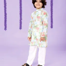 Kiddopanti Boys Green Cotton Printed Regular Fit Kurta Set image 3