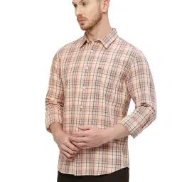 Basics Orange Cotton Slim Fit Checks Shirt image 3