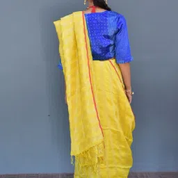 Chidiyaa Yellow Swarna Handwoven Linen Zari Saree image 3